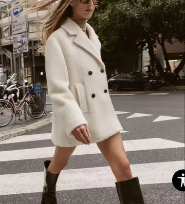 [ ZARA ] 부클레 더블 브레스트 미디 기장 코트