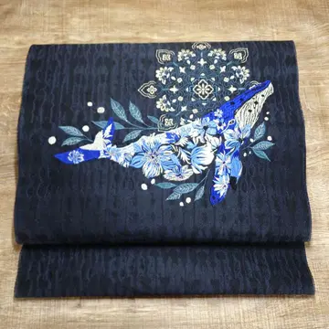 나고야 오비 자수 고래 네이비 꽃 화문 (재단 포함)