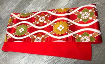 빨간색 바탕 꽃무늬 후쿠로 오비 금실 자수 성인식