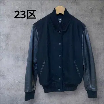 23구 블루종 램 가죽 콤비 바시티 자켓 울 혼방 가죽 자켓