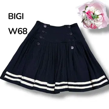 [빅이 BIGI] 일본제 울 더블 버튼 니트 플리츠 플레어 스커트 블랙