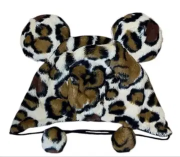 레오파드 무늬 귀 달린 퍼 모자 디즈니 레오파드 무늬 미키마우스 팬캡