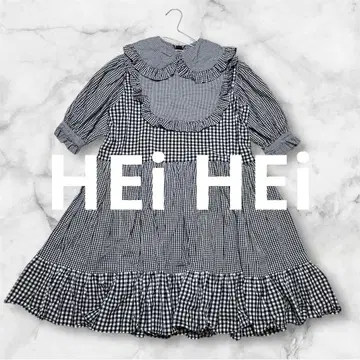 HEI HEI 깅엄 체크 와이드 요크 원피스
