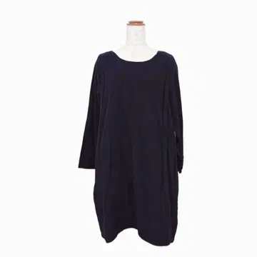 studio CLIP 루즈핏 긴팔 원피스 코튼 울 포켓 다크 네이비