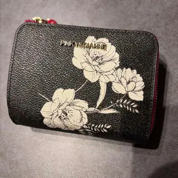PINKY&DIANNE 꽃무늬 이단 접이식 지갑 블랙/핑크