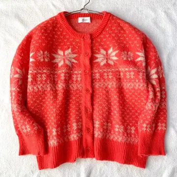 [ 암리르 ] 니트 가디건 눈꽃 패턴 풀 버튼 크루넥 긴팔 M