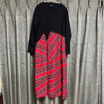 크레센트 블랙 레드 체크 원피스