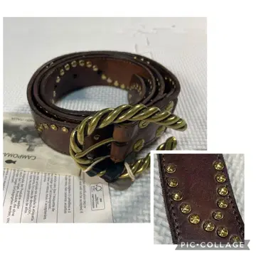 택 포함 새상품 칸포마지 스터드 가죽 벨트 앤티크 브라운 레온