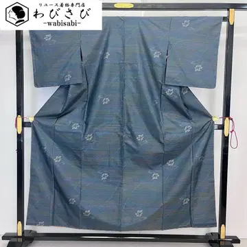 본고장 오시마 명주 요코소 가스리 꽃 무늬 녹슨 남색 K-4044
