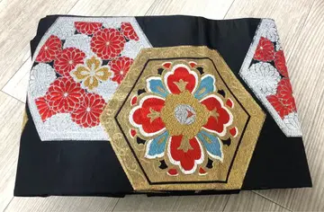 꽃무늬 후쿠로 오비 블랙 성인식