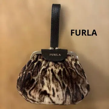 FURLA 가죽 가마구치 파우치 파티 미니 백 레오파드