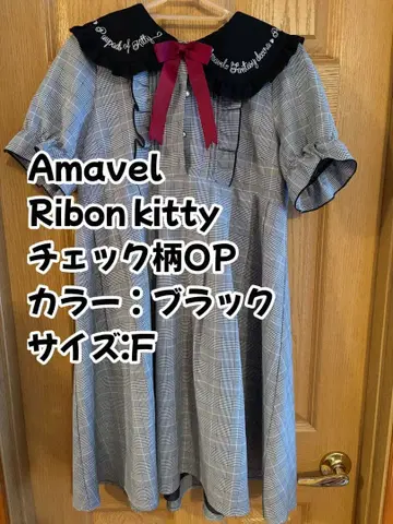 Amavel Ribon kitty 체크 무늬 OP 블랙
