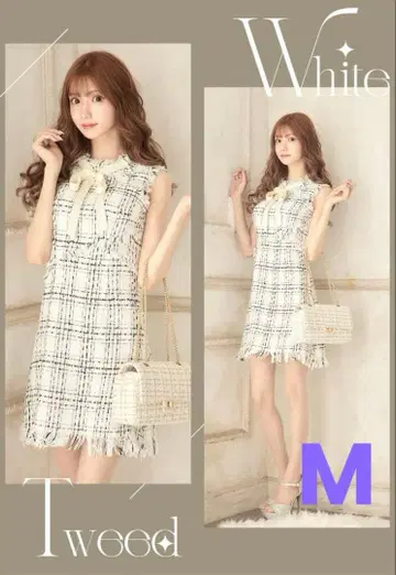 JEWELS 화이트 트위드 슬리브리스 드레스