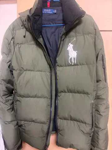 POLO 후드 부착 다운 자켓 올리브 그린
