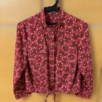 Leilian 와인 레드 도트 무늬 셔츠 9호 허리끈 포함