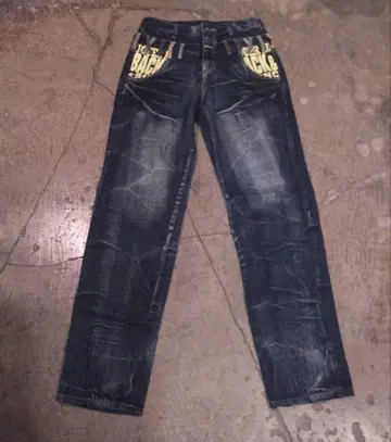 00s y2k 헤이세이 페어리 귀신 같은 스트레이트 핏 더블 허리 데님