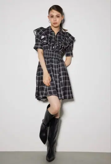 rienda 프론트 지퍼 하프 슬리브 셔츠 미니 원피스 M