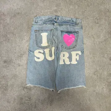 00s vintage I SURF 야자수 데님 숏팬츠