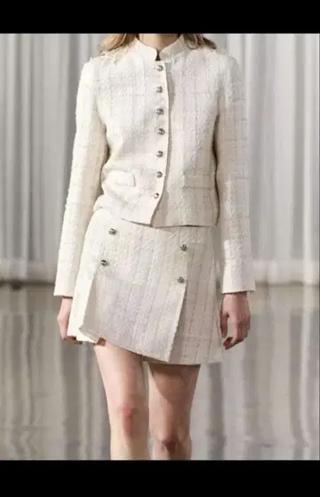 ZARA 새상품 셋업 플리츠 스커트 노카라 자켓 화이트