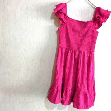 프릴 소매 핑크 미니 원피스