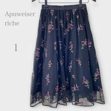 아푸와이저 리셰 꽃무늬 자수 튤 롱 스커트 블랙 S 페미닌