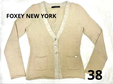 FOXEY NEW YORK 베이지 코튼 가디건 38 로고 포함