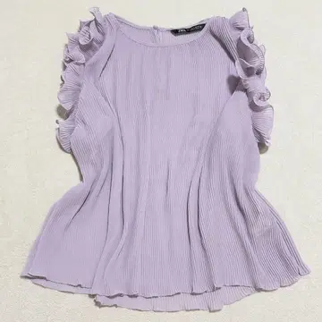 자라 플리츠 블라우스 프릴 소매 프렌치 슬리브 시어 페미닌 L