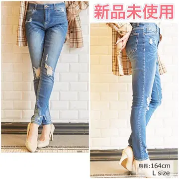 미사용 새상품 크러쉬 스키니 데님 데미지 데님 스키니 데님 M 사이즈