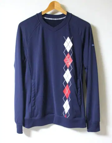 FIDRA 아가일 무늬 포켓 부착 V넥 맨투맨 M