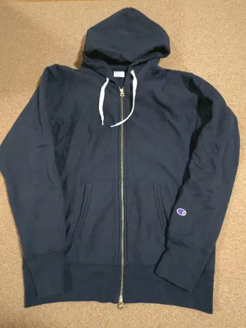 Champion 네이비 리버스 위브 풀 집업 후드티 L 사이즈