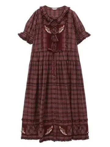 딸기 자수 오리지널 타탄 체크 원피스