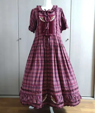 딸기 자수 오리지널 타탄 체크 원피스