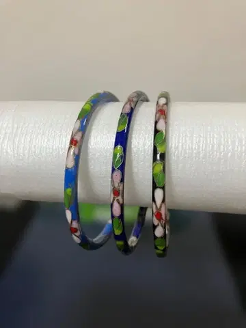 칠보 세공 꽃무늬 디자인 뱅글 3개 세트 레트로