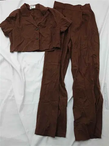 아심 셋업 반팔 자켓 & 와이드 팬츠 브라운 계열 여성용