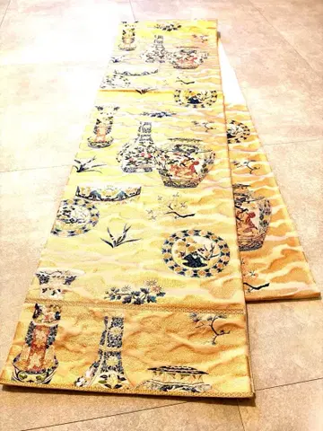 [ 부귀당요문양 ] 금실 빛나는 순수 실크 후쿠로 오비 포멀하게