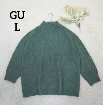 지유 여성용 니트 (L) 짙은 녹색 스탠드 카라 풀오버