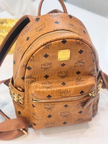 MCM 로고 프린트 백팩 브라운