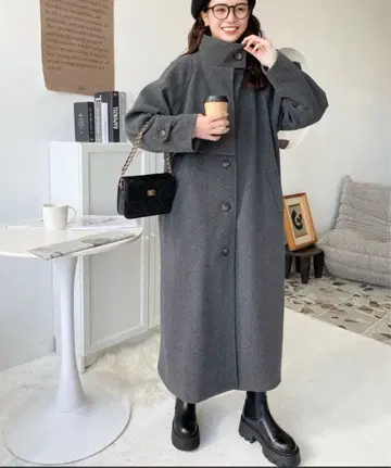 [ 새상품 ] moment+ 니트 멜톤 스탠드 카라 케이프 코트 그레이