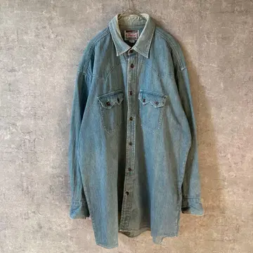Baffy 웨스턴 데님 셔츠 긴팔 세로 빈티지 L 사이즈