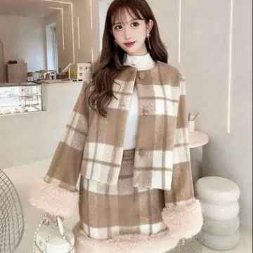 cherimi 셰리미 체크 퍼 스커트 셋업