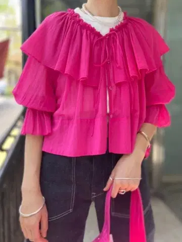 BEAMS BOY 코튼 보일 프릴 칼라 롱 슬리브 셔츠