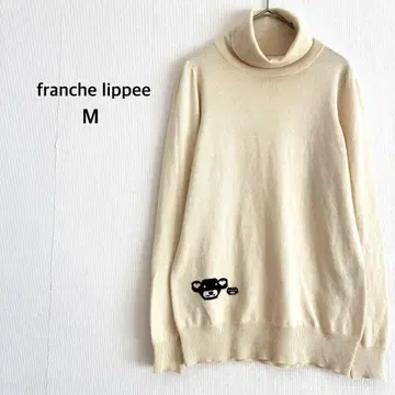 [ 프랑슈리페 ] 니트 스웨터 M 아이보리 하이넥 곰 자수