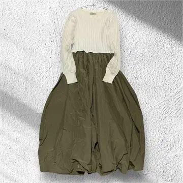 [엘르가나] 원피스 리브 니트 면 혼방 이소재 크루넥 긴팔 38