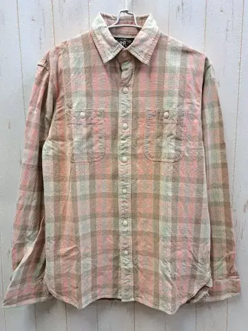 핑크 계열 체크 긴팔 플란넬 셔츠