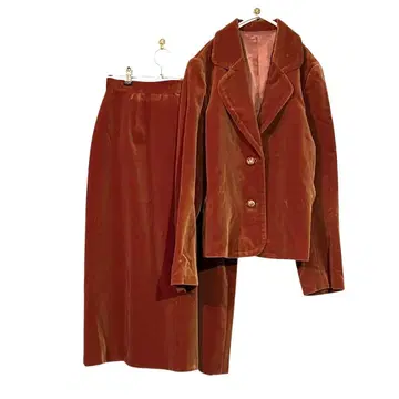 셋업 스커트 벨벳 브라운 레트로 무릎 기장