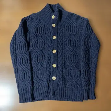 저널 스탠다드 네이비 케이블 니트 울 가디건 두툼한 남성용 M