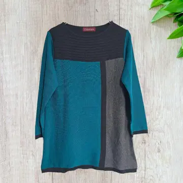 칼라바사 Calabaza 터콰이즈/블랙/그레이 절개 긴팔 니트 M-L