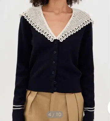 SEA NEW YORK 레이스 부착 네이비 긴팔 가디건