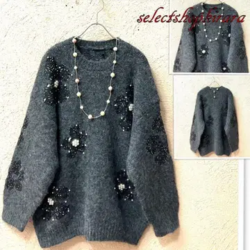 2025 신상 신축성 포근하고 부드러운 스팽글&펄 꽃 니트 L-LL