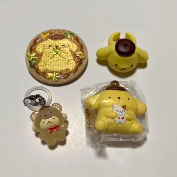 산리오 폼폼푸딩 메지루시 액세서리 라떼곰 자수 캔뱃지 반지